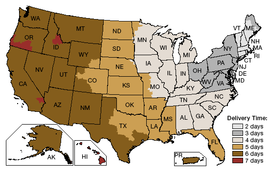 UPS Delivery Times Map